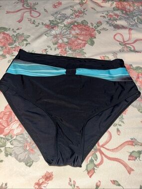 High-Waist Swim Briefs with Aqua Stripe